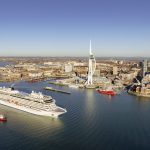 Viking Cruises's Viking Vela departs Portsmouth harbour, passing the Spinnaker Tower