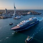 Ritz Carlton superyacht sails into Portsmouth International Port, passing the Spinnaker tower